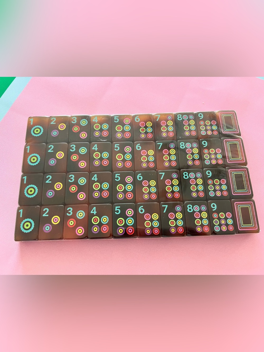 Tortoise Acrylic Mahjong Tiles - Pink Accents - Picture 2 of 5